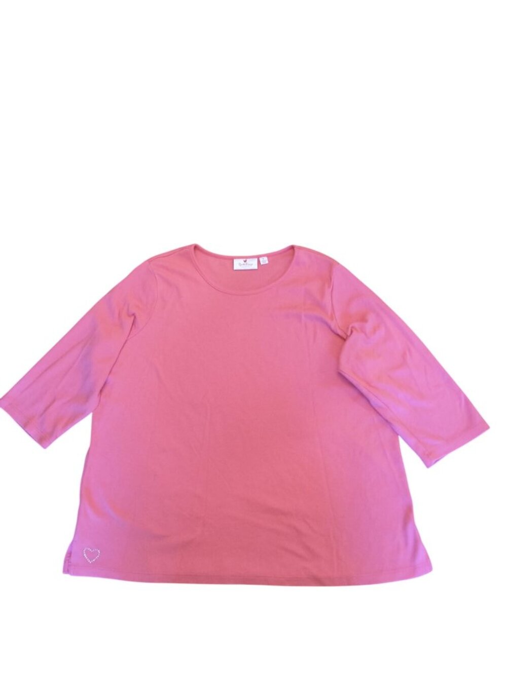 Quacker Factory By Jeanne Bice Pink Rhinestone Heart 3/4 Sleeve Top XL